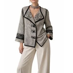 Mimi Hay Designs Wearable Art Jacket Black White Mixed Media Artsy Boho